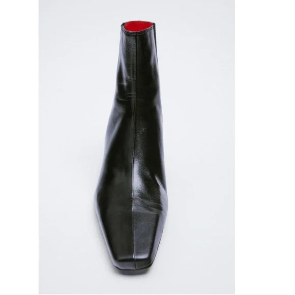 NEW! Zara Metal Trim Heeled Leather Ankle Booties - Picture 3 of 10